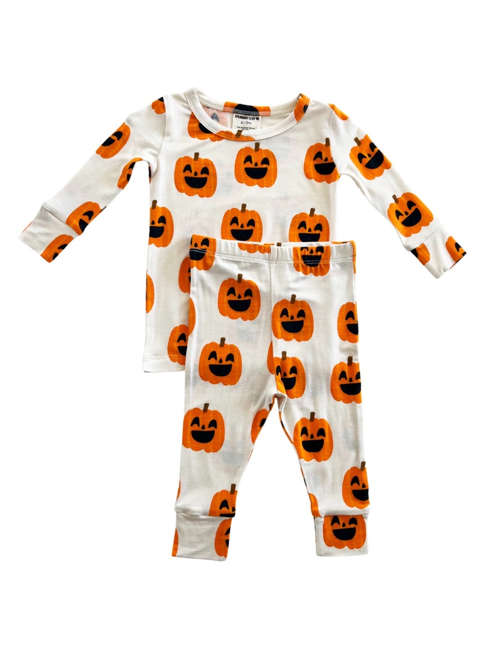 Spearmint Love Unisex Kids Jack-O-Lantern Print 2-Piece Pajama Set Orange Cream - Picture 3 of 3